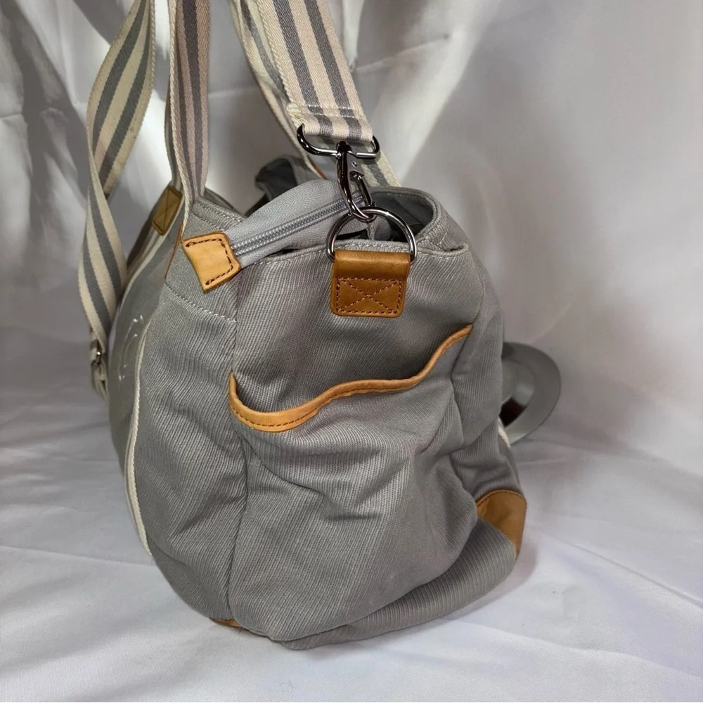 Pottery Barn Kids Gray and Brown Classic Baby Diaper Bag with Initial C